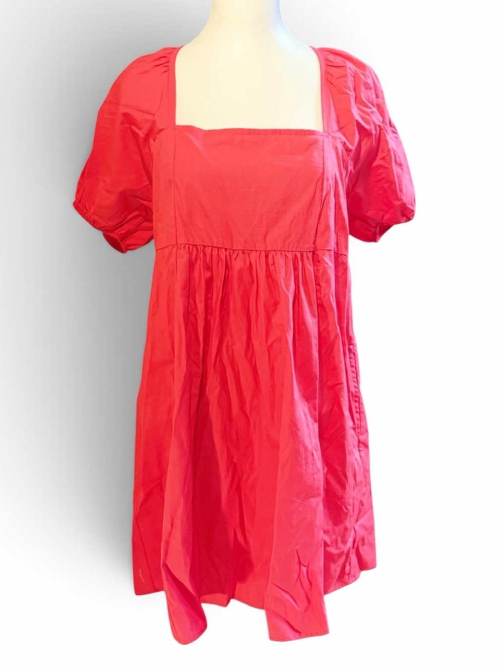Draper James Coral Red Cotton Babydoll Dress Puff Sleeve Smocked Back Sz L